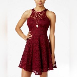 Material Girl Burgundy Lace Mini Dress